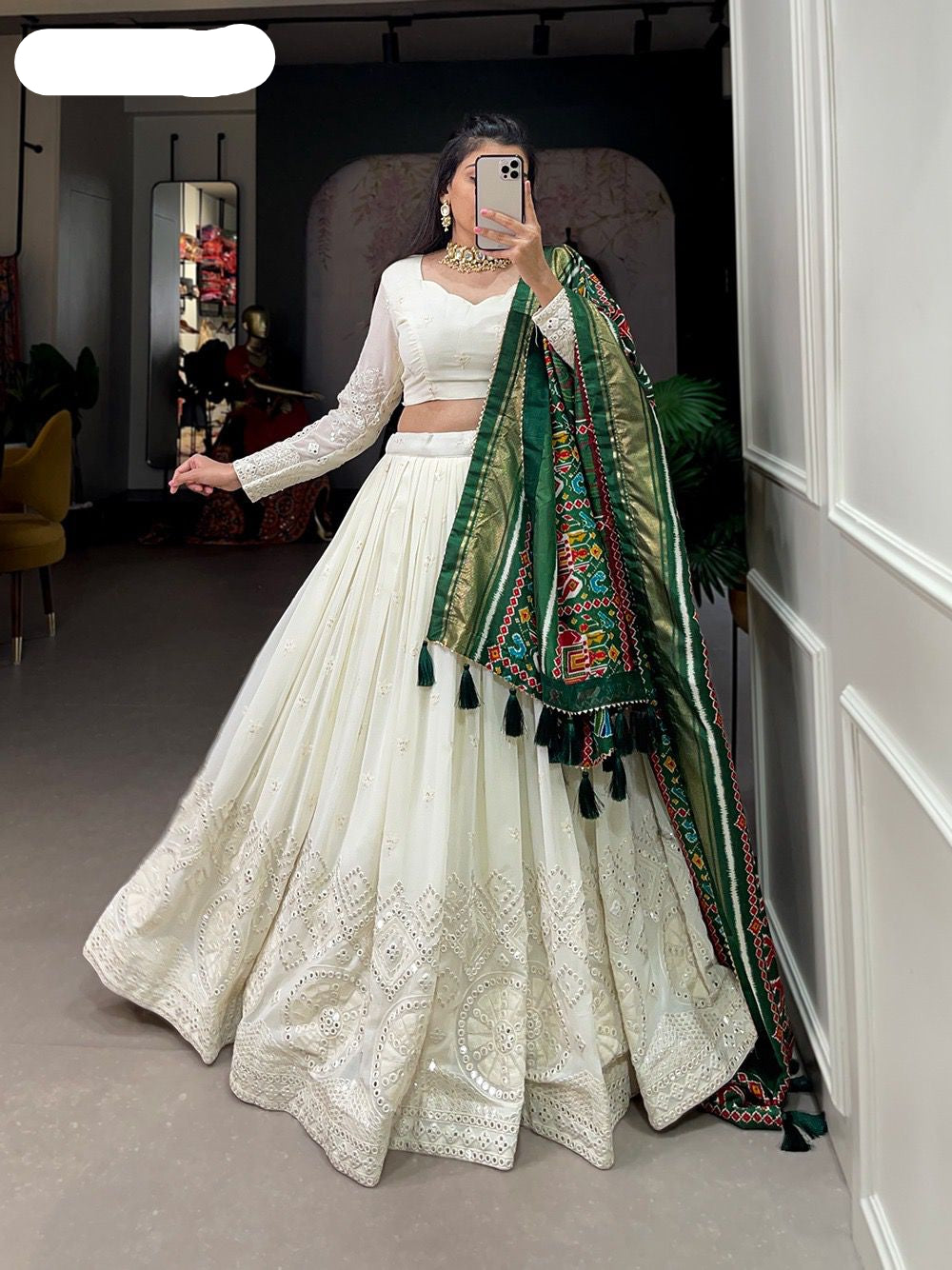 Lehenga choli beautiful lucknowi paper mirror work lehenga- MBNL44