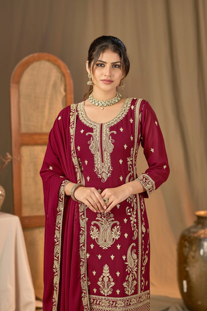 KESAR BLOOMING GEORGETTE WITH FULL INNER WITH HEAVY EMBROIDERY WORK- MBNK1788