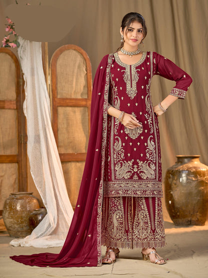 KESAR BLOOMING GEORGETTE WITH FULL INNER WITH HEAVY EMBROIDERY WORK- MBNK1788