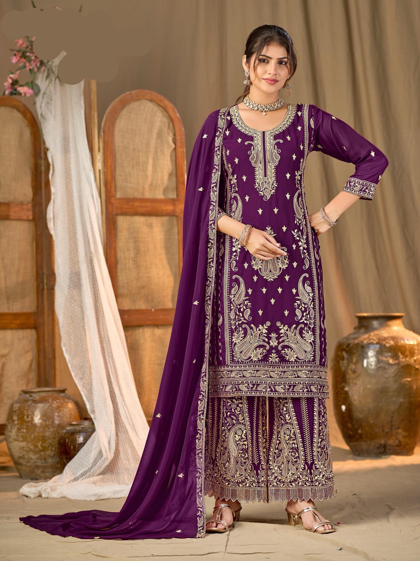 KESAR BLOOMING GEORGETTE WITH FULL INNER WITH HEAVY EMBROIDERY WORK- MBNK1788