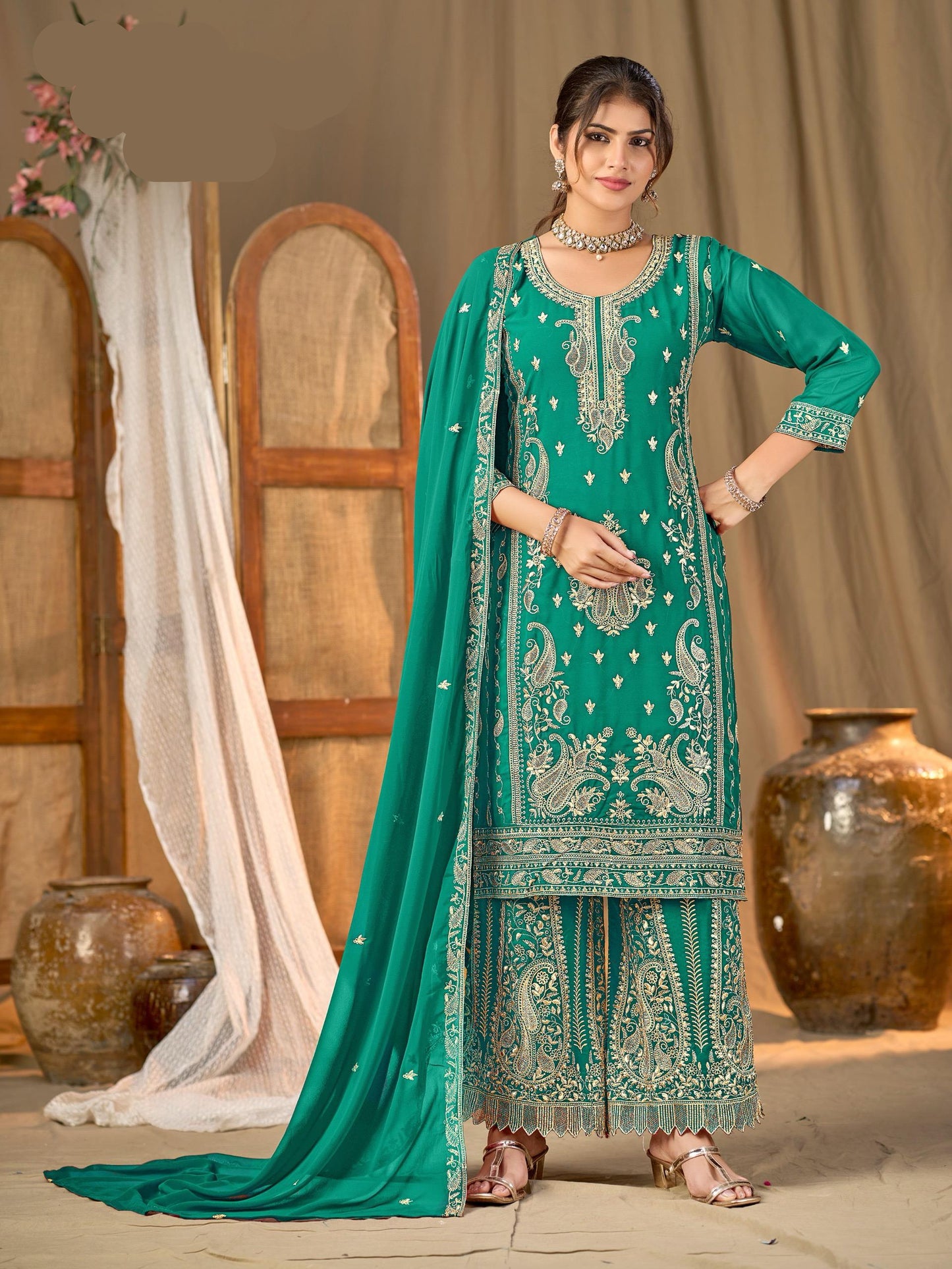 KESAR BLOOMING GEORGETTE WITH FULL INNER WITH HEAVY EMBROIDERY WORK- MBNK1788