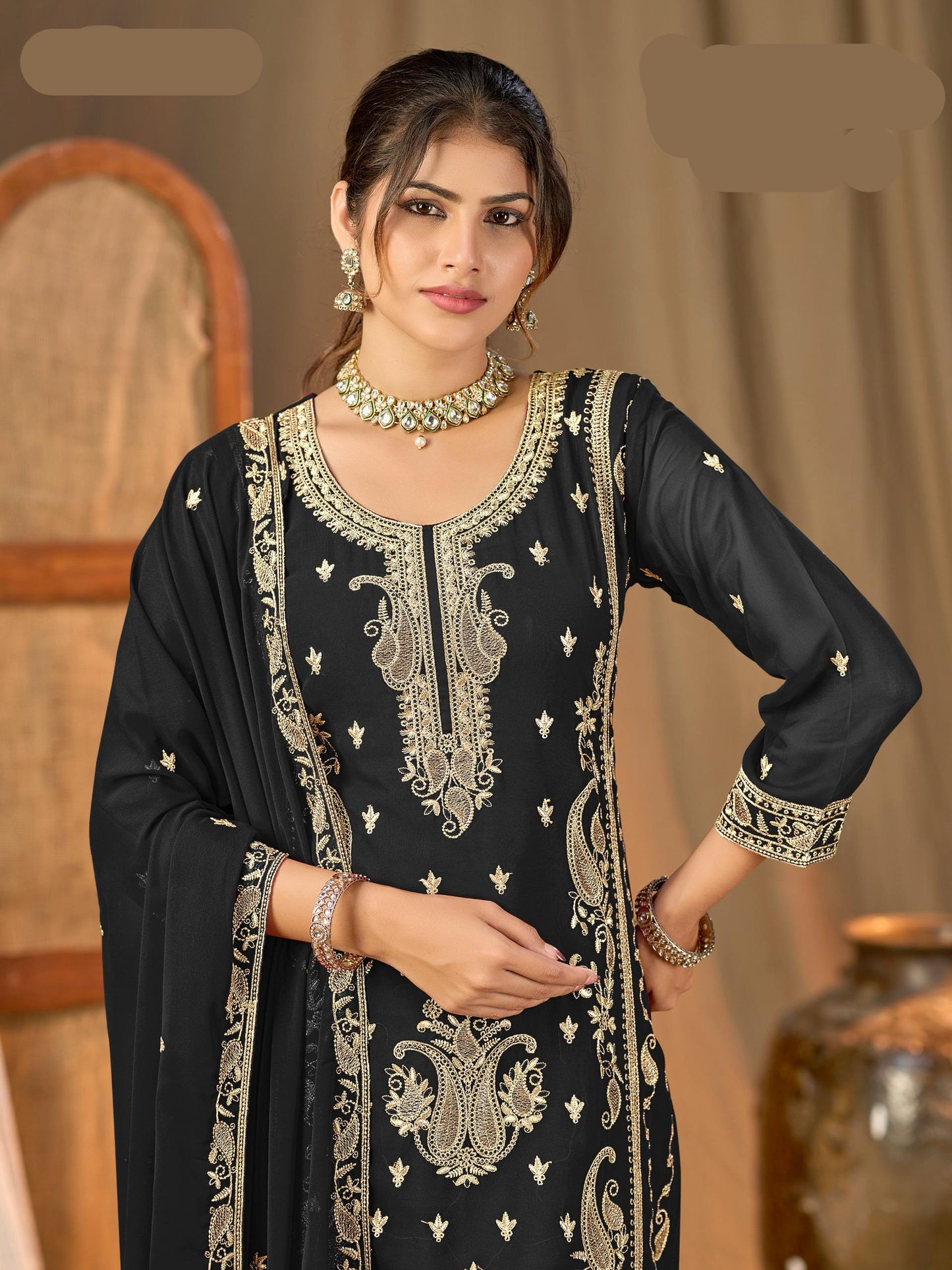 KESAR BLOOMING GEORGETTE WITH FULL INNER WITH HEAVY EMBROIDERY WORK- MBNK1788