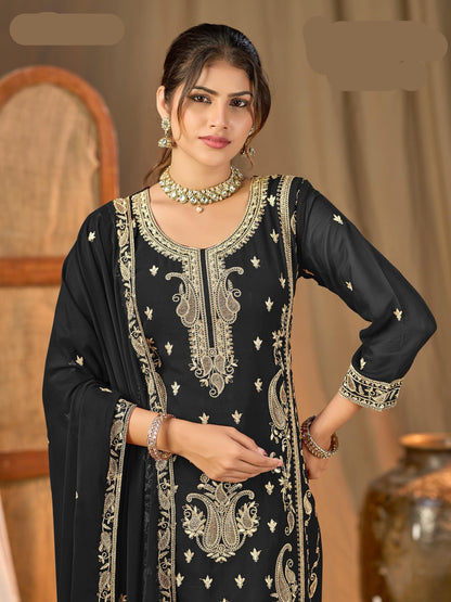 KESAR BLOOMING GEORGETTE WITH FULL INNER WITH HEAVY EMBROIDERY WORK- MBNK1788