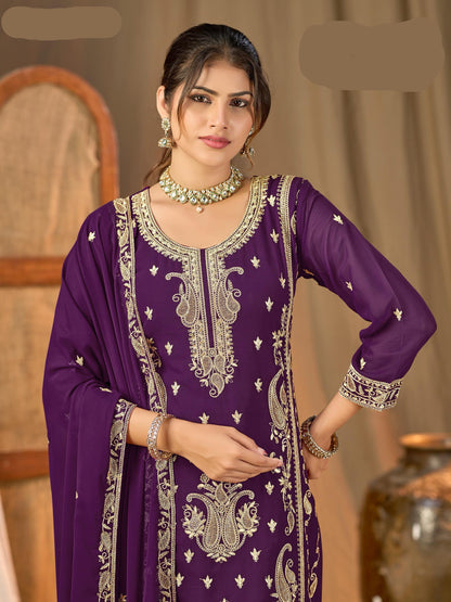 KESAR BLOOMING GEORGETTE WITH FULL INNER WITH HEAVY EMBROIDERY WORK- MBNK1788