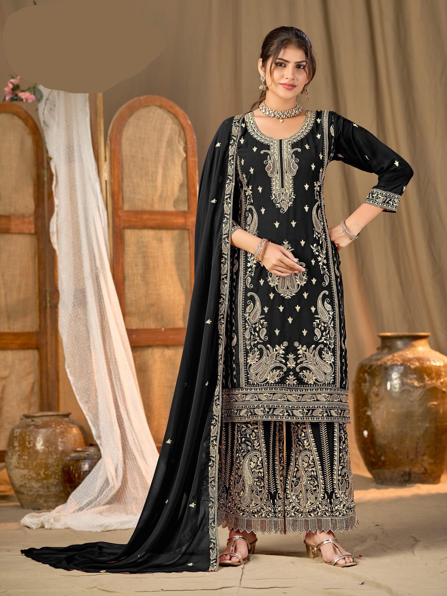KESAR BLOOMING GEORGETTE WITH FULL INNER WITH HEAVY EMBROIDERY WORK- MBNK1788