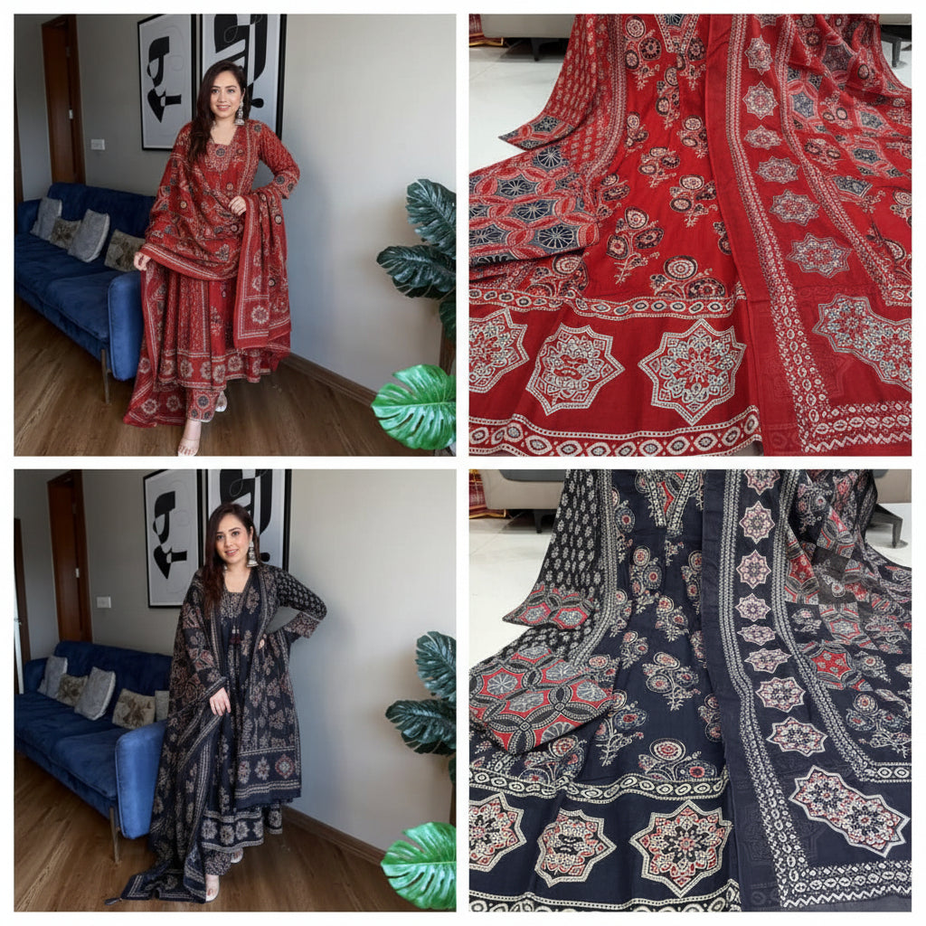 Ajarakh Print Anarkali Suit Set - MBNK1790
