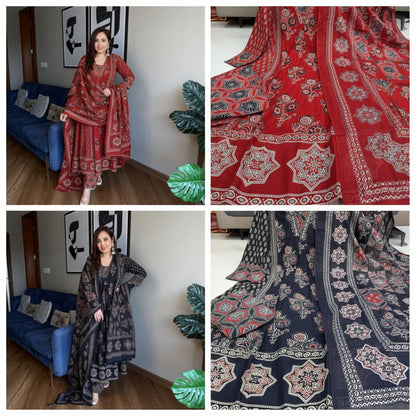 Ajarakh Print Anarkali Suit Set - MBNK1790
