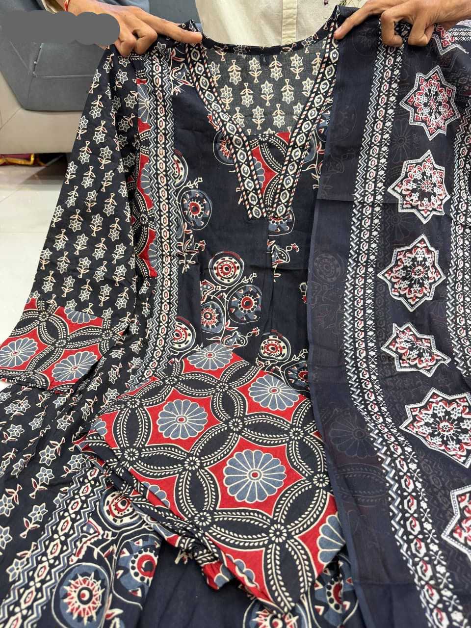 Ajarakh Print Anarkali Suit Set - MBNK1790