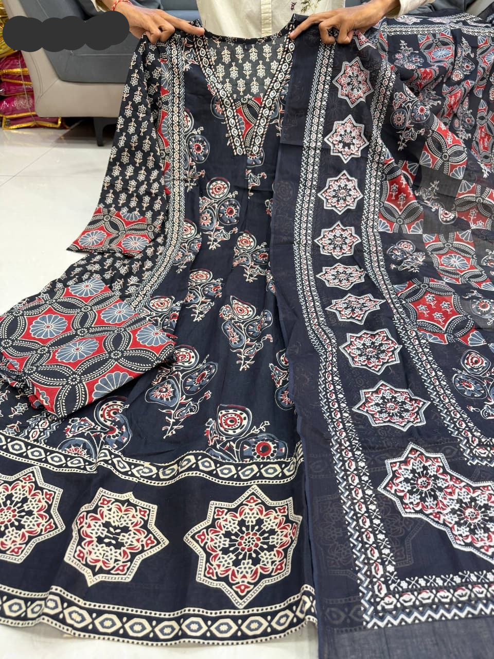 Ajarakh Print Anarkali Suit Set - MBNK1790
