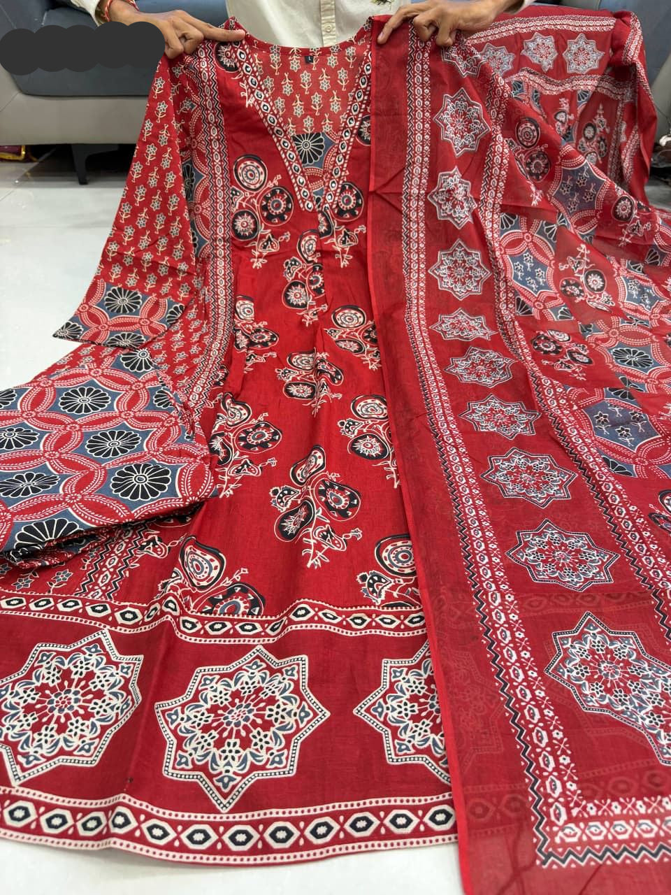 Ajarakh Print Anarkali Suit Set - MBNK1790