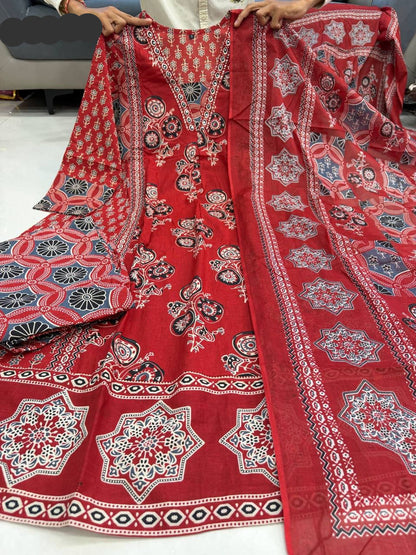 Ajarakh Print Anarkali Suit Set - MBNK1790