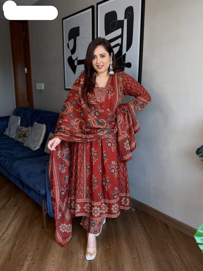 Ajarakh Print Anarkali Suit Set - MBNK1790