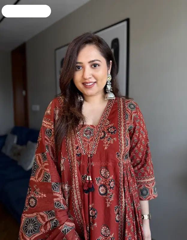 Ajarakh Print Anarkali Suit Set - MBNK1790