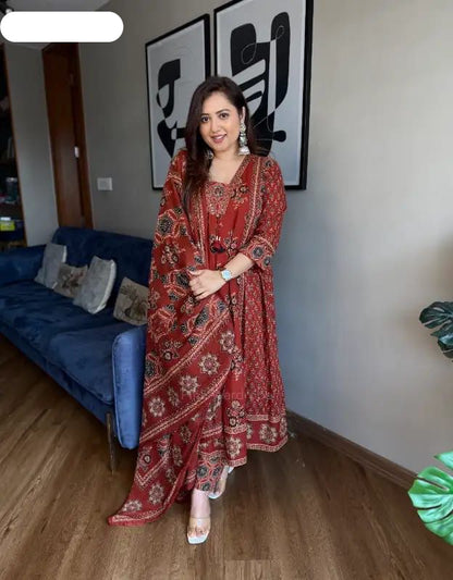 Ajarakh Print Anarkali Suit Set - MBNK1790