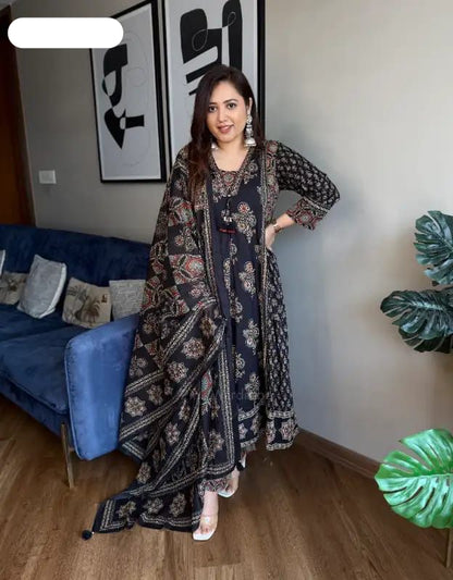 Ajarakh Print Anarkali Suit Set - MBNK1790