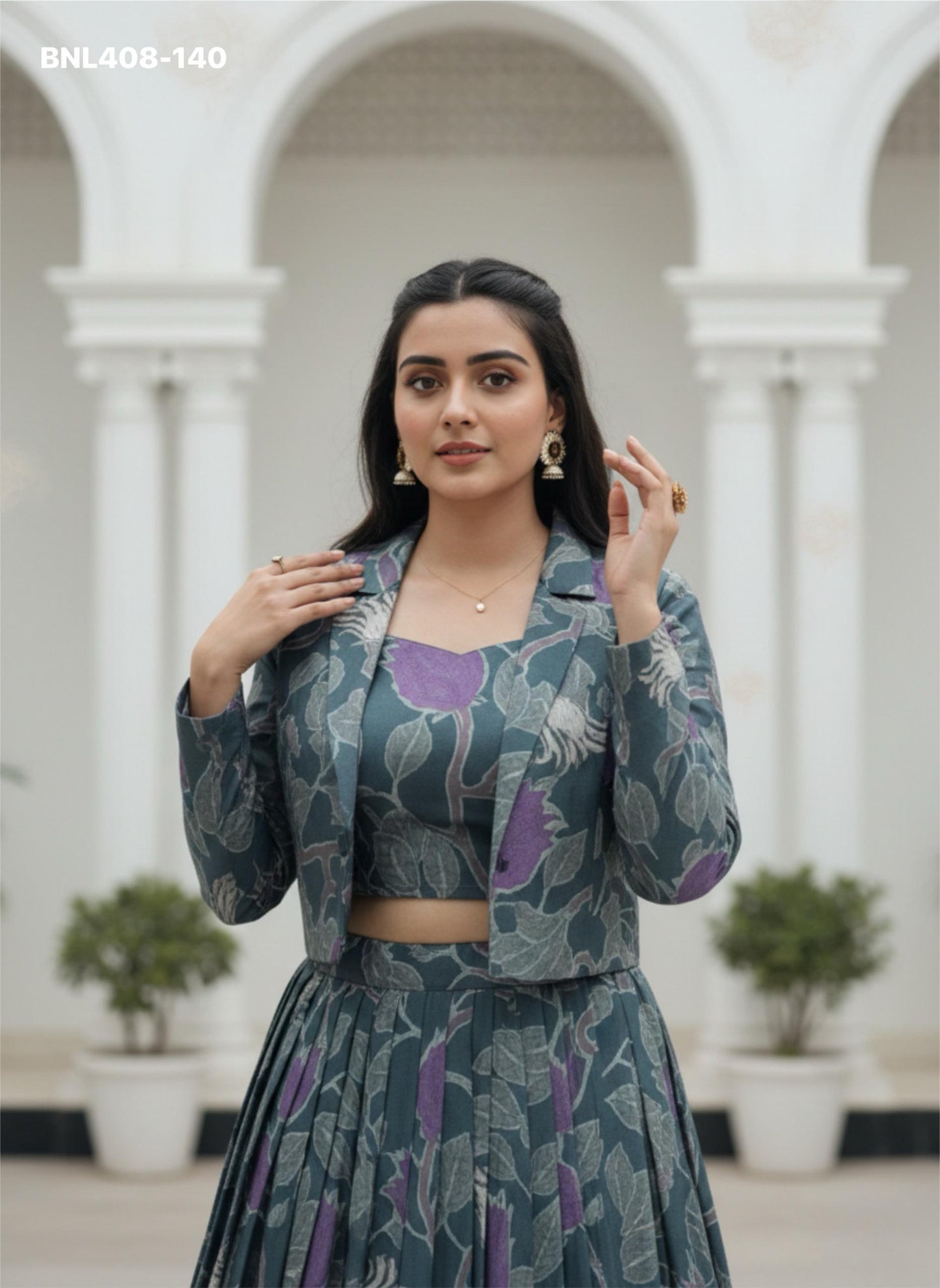 Lehenga   Tasar silk printed co-ord lehenga blends comfort, craft, and couture-like finesse effortlessly - MBNL408