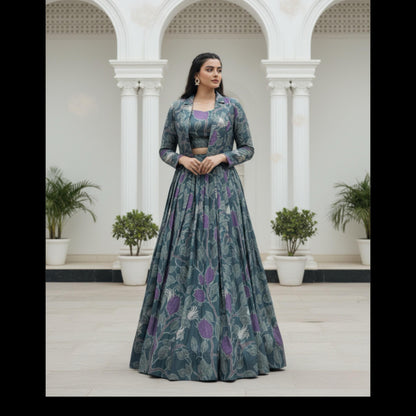 Lehenga   Tasar silk printed co-ord lehenga blends comfort, craft, and couture-like finesse effortlessly - MBNL408