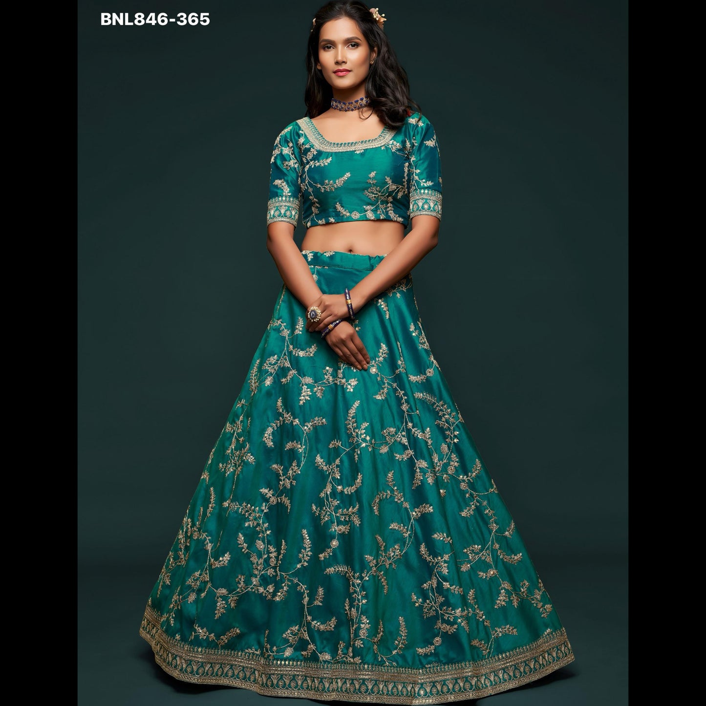 Teal Green Embroidered Designer Lehenga Choli - MBNL846