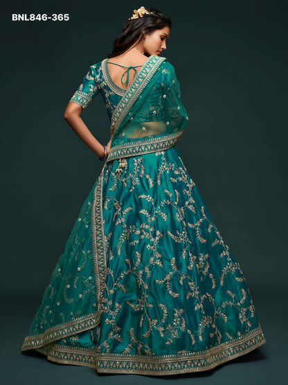 Teal Green Embroidered Designer Lehenga Choli - MBNL846