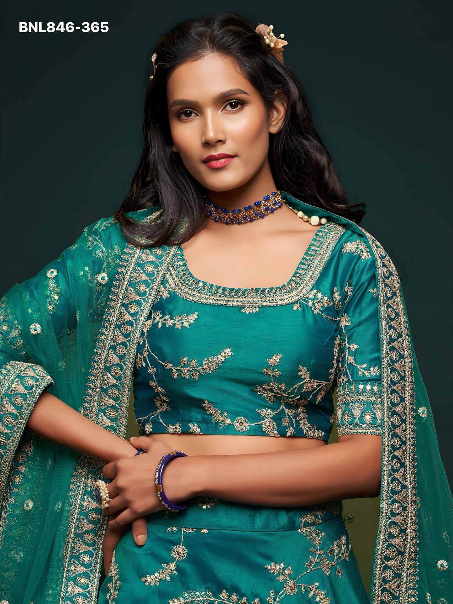 Teal Green Embroidered Designer Lehenga Choli - MBNL846