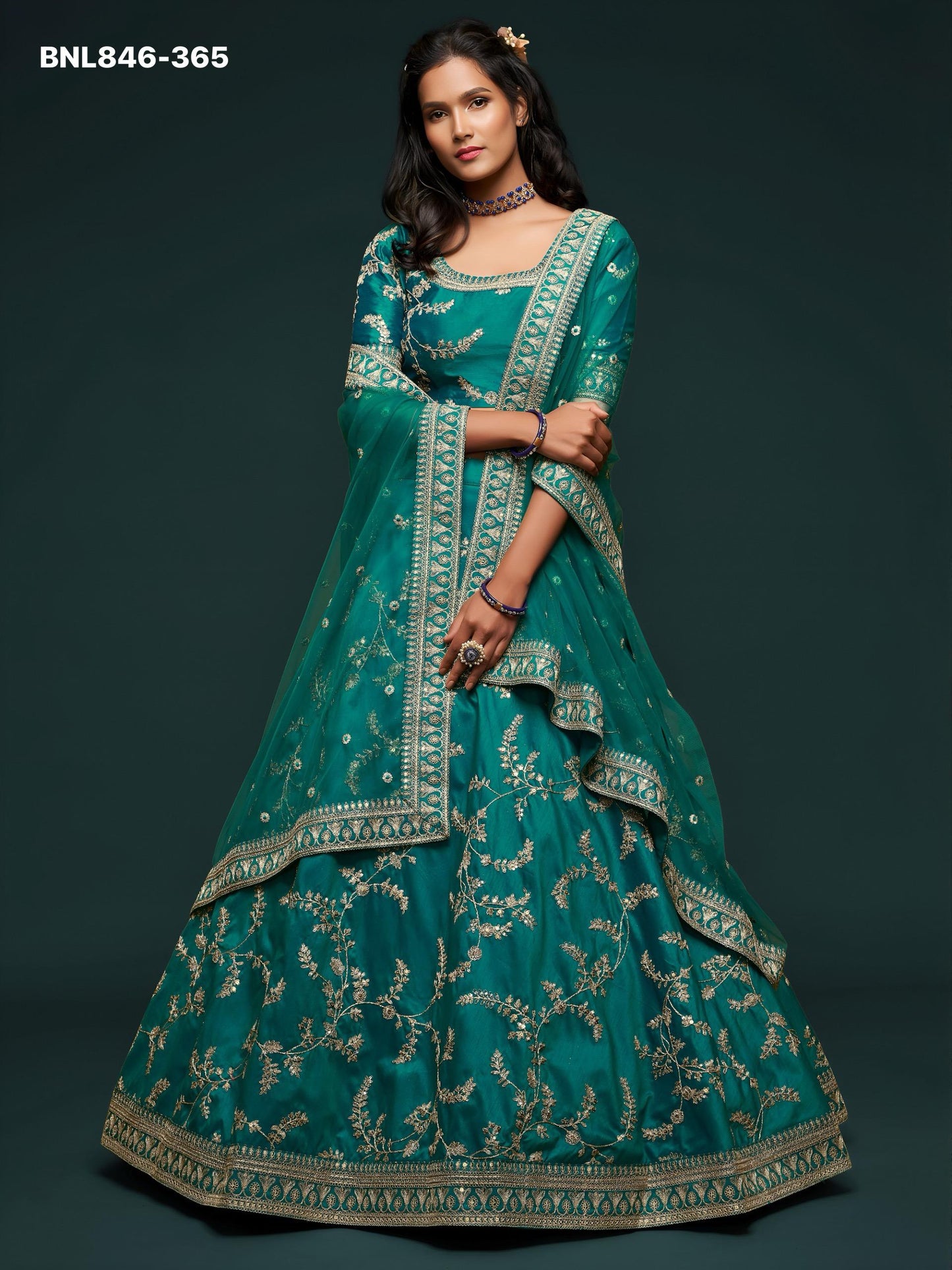 Teal Green Embroidered Designer Lehenga Choli - MBNL846