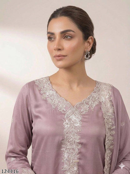 EMBROIDERY WORKED TOP, PLAZZO WITH DUPATTA FRANCH CRAPE - MRN124416