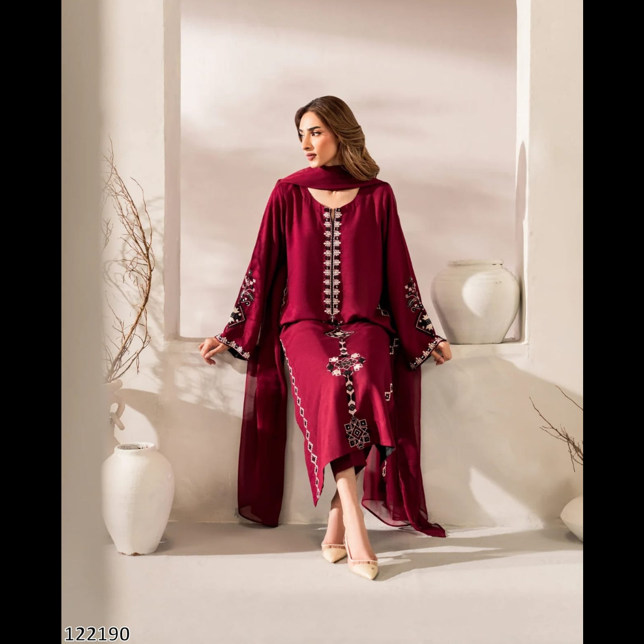 Heavy Chanderi Cotton With Embroidery Sequence Work - MRN122190