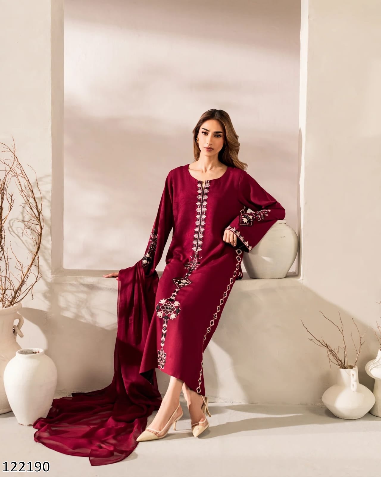Heavy Chanderi Cotton With Embroidery Sequence Work - MRN122190