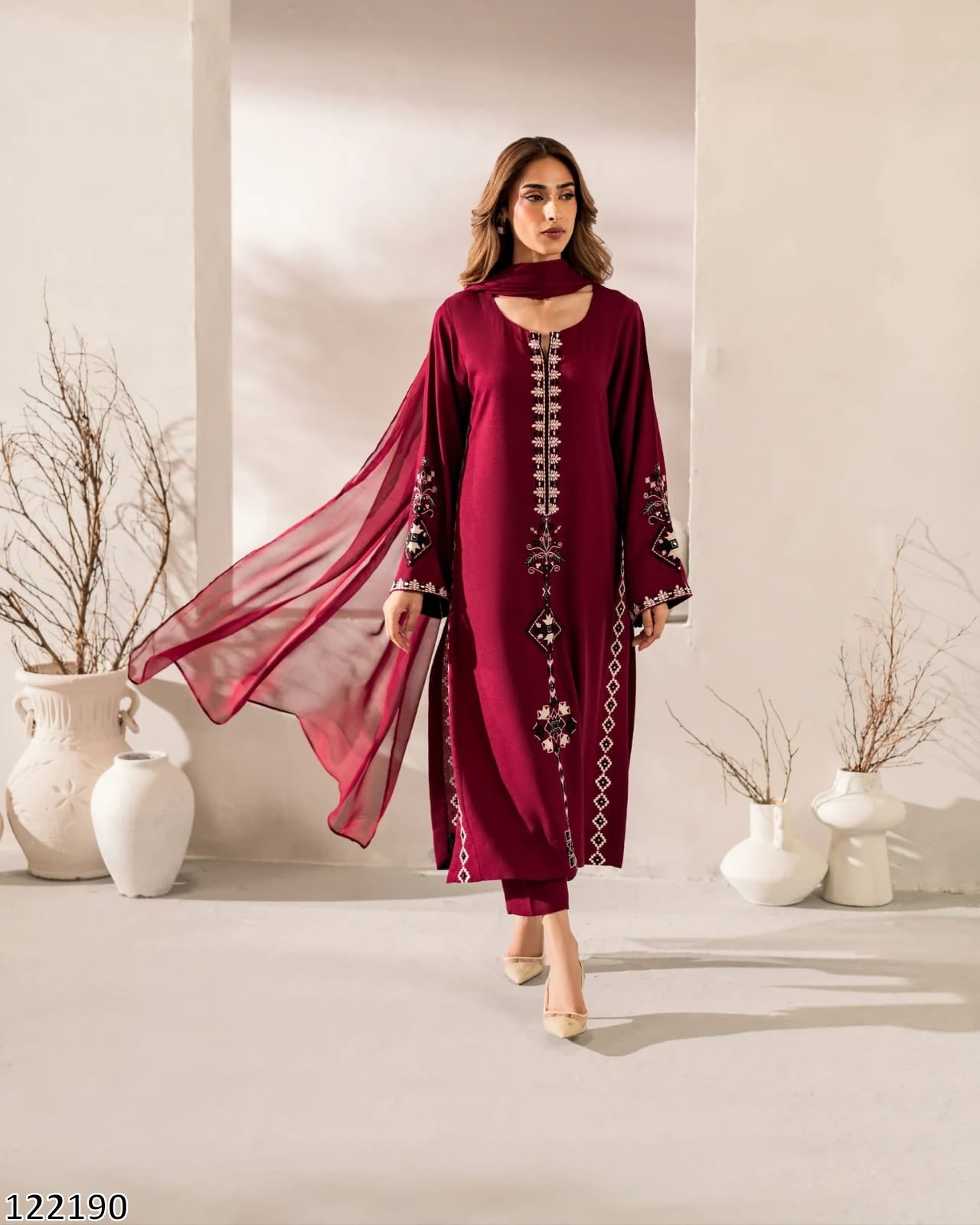 Heavy Chanderi Cotton With Embroidery Sequence Work - MRN122190