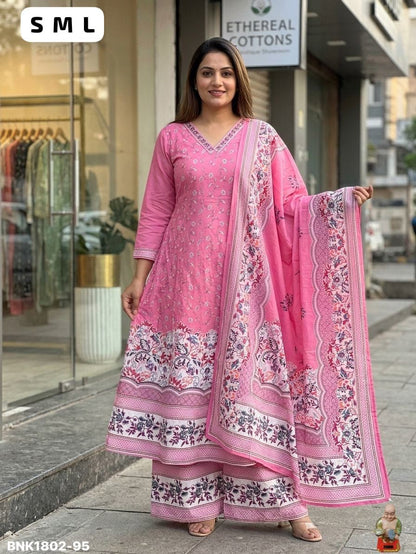Premium Cotton Ethnic Suit Set- Solid Pink Straight cut kurta and pants - MNK1802