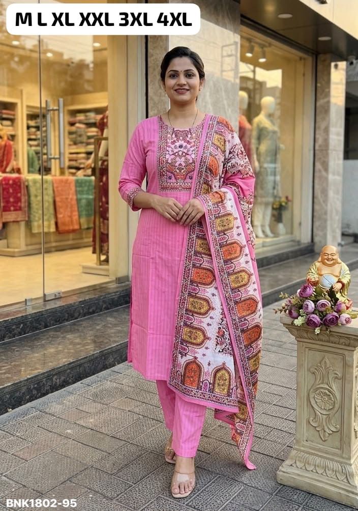 Premium Cotton Ethnic Suit Set- Solid Pink Straight cut kurta and pants - MNK1802