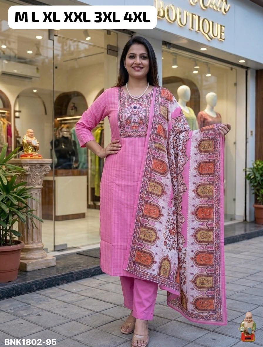 Premium Cotton Ethnic Suit Set- Solid Pink Straight cut kurta and pants - MNK1802