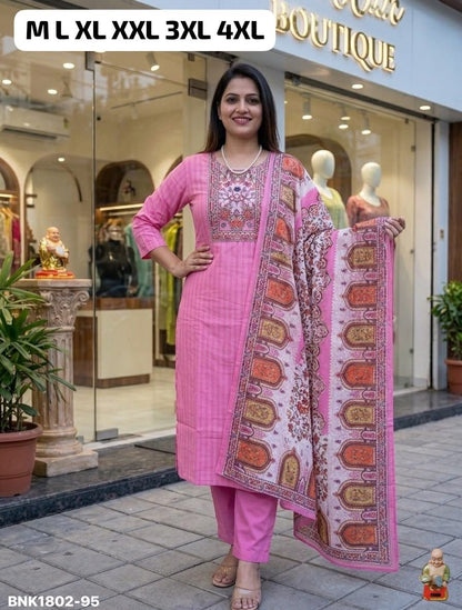 Premium Cotton Ethnic Suit Set- Solid Pink Straight cut kurta and pants - MNK1802