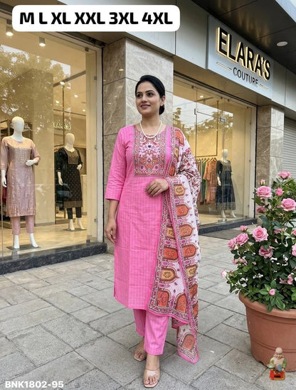 Premium Cotton Ethnic Suit Set- Solid Pink Straight cut kurta and pants - MNK1802