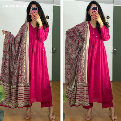 Beautiful Aline kurta set with beautiful Jaipur printed mal mal dupatta -MNK1805