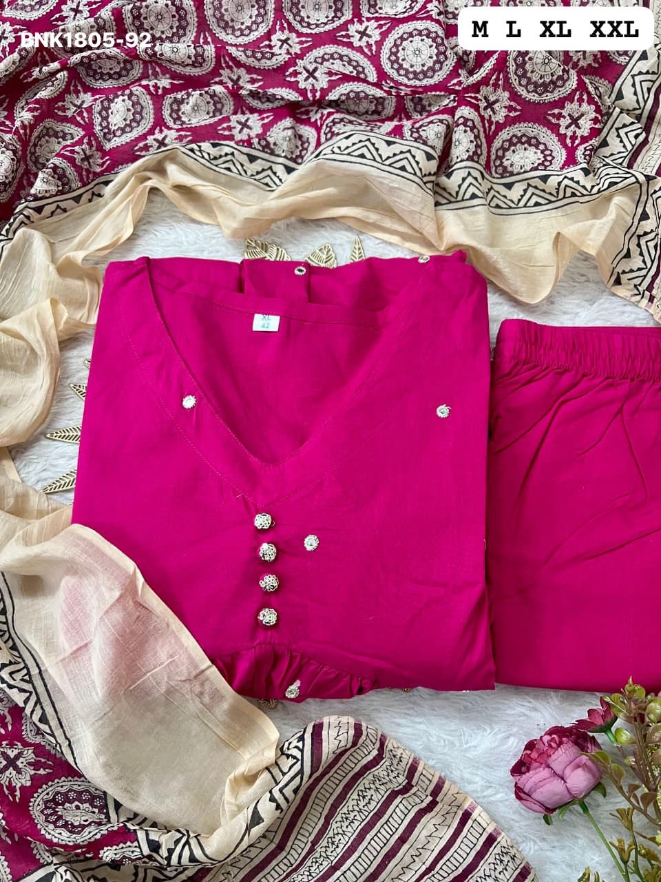 Beautiful Aline kurta set with beautiful Jaipur printed mal mal dupatta -MNK1805
