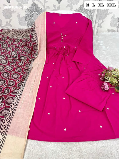 Beautiful Aline kurta set with beautiful Jaipur printed mal mal dupatta -MNK1805