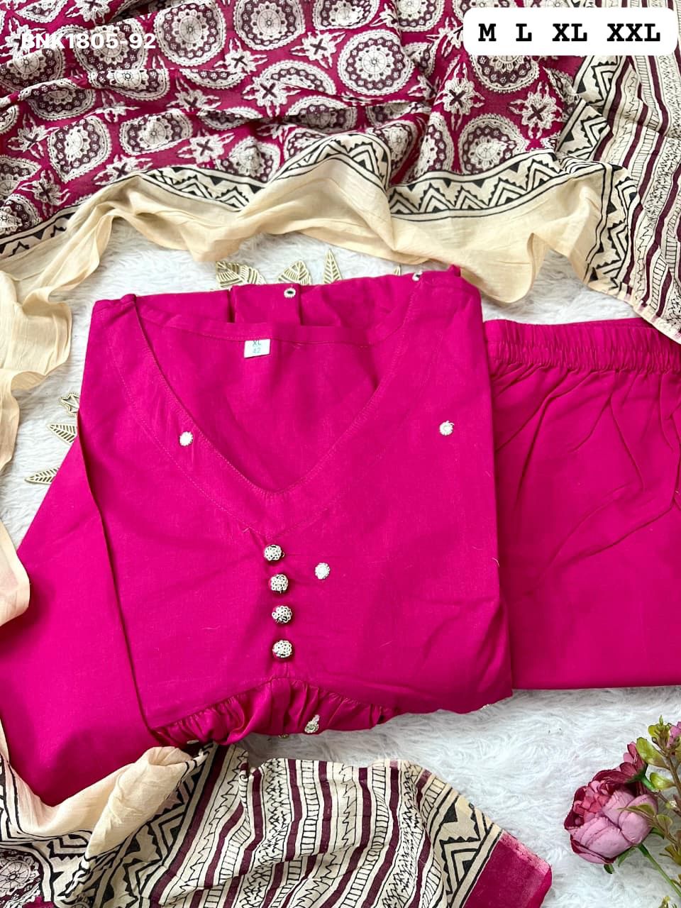 Beautiful Aline kurta set with beautiful Jaipur printed mal mal dupatta -MNK1805