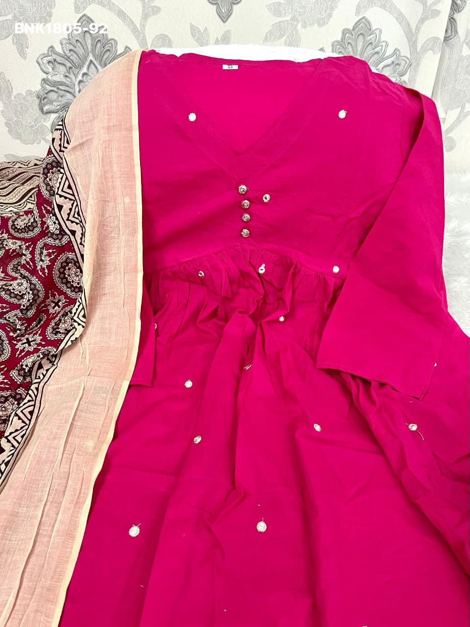 Beautiful Aline kurta set with beautiful Jaipur printed mal mal dupatta -MNK1805