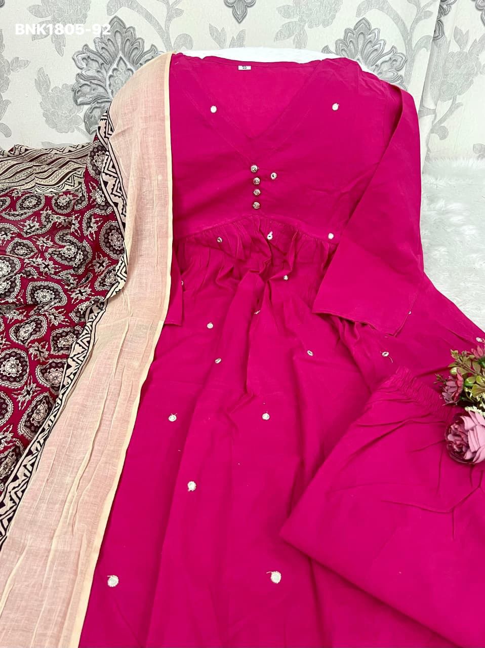 Beautiful Aline kurta set with beautiful Jaipur printed mal mal dupatta -MNK1805