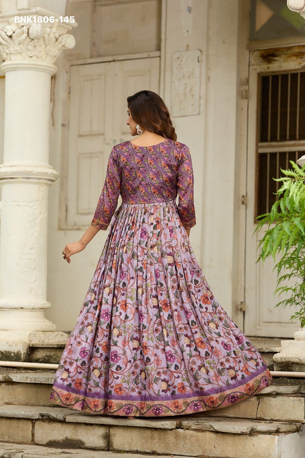 graceful gown in beautiful floral print paired with a contrasting color jacket Designed for effortless elegance- MNK1806