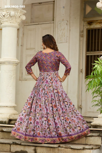 graceful gown in beautiful floral print paired with a contrasting color jacket Designed for effortless elegance- MNK1806
