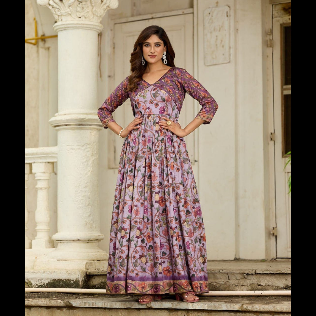 graceful gown in beautiful floral print paired with a contrasting color jacket Designed for effortless elegance- MNK1806