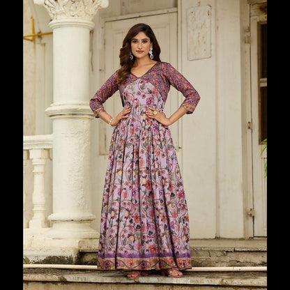 graceful gown in beautiful floral print paired with a contrasting color jacket Designed for effortless elegance- MNK1806