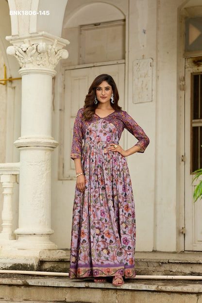 graceful gown in beautiful floral print paired with a contrasting color jacket Designed for effortless elegance- MNK1806