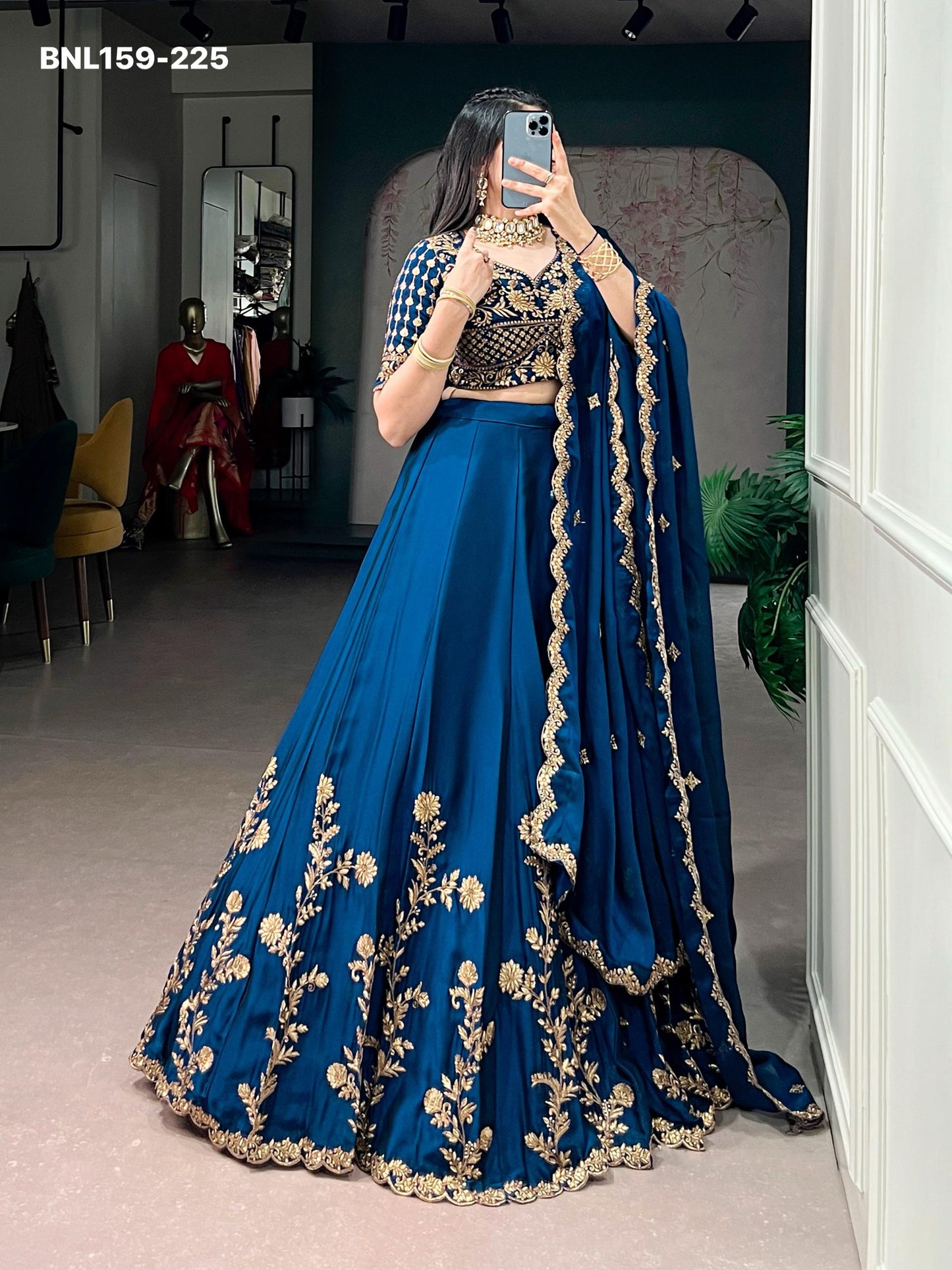 Lehenga Rangoli Silk Sequins and Thread Embroidery Work - MNL159