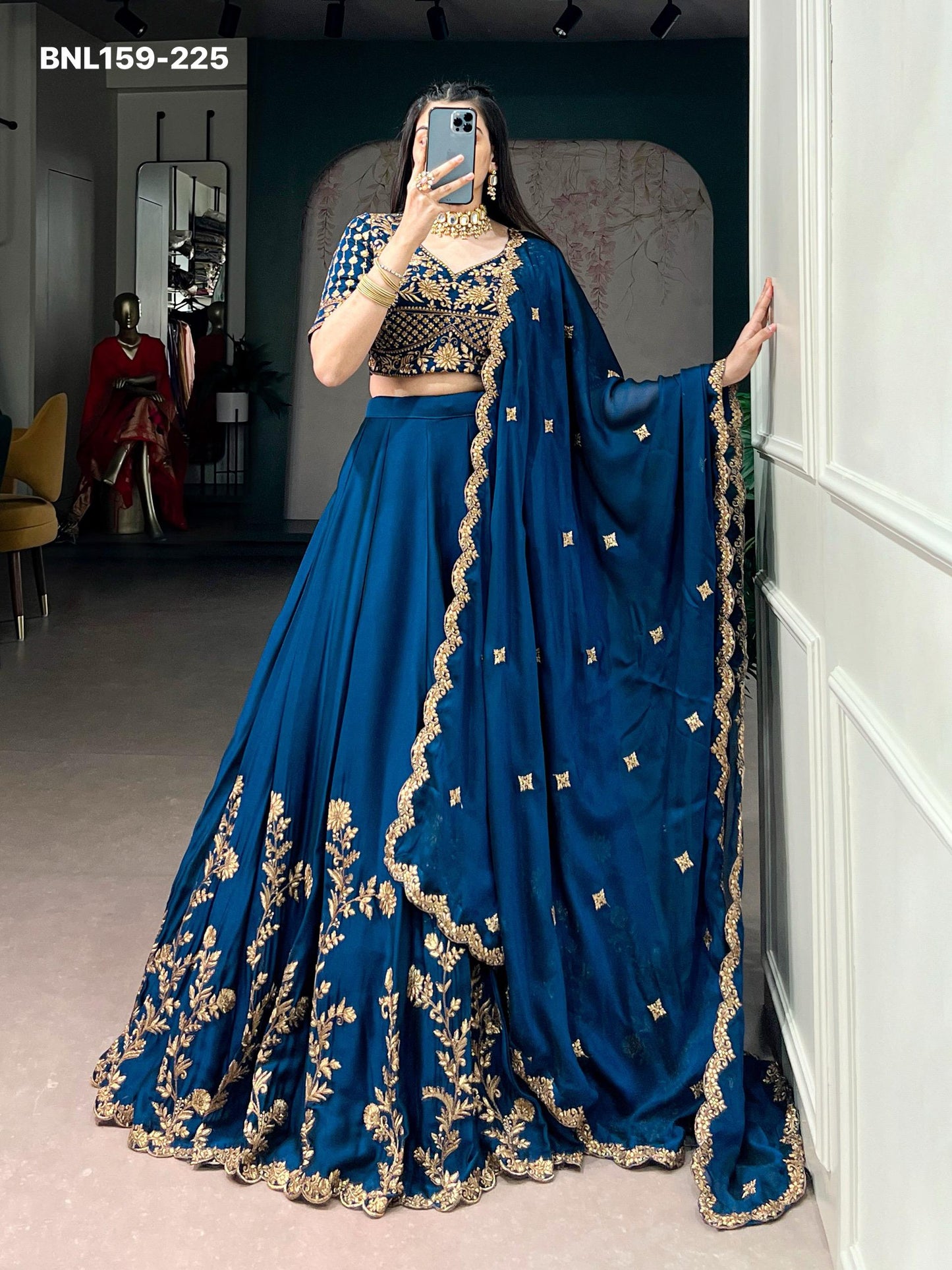 Lehenga Rangoli Silk Sequins and Thread Embroidery Work - MNL159