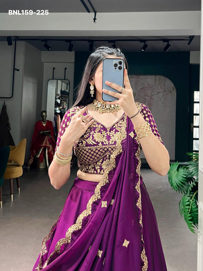 Lehenga Rangoli Silk Sequins and Thread Embroidery Work - MNL159