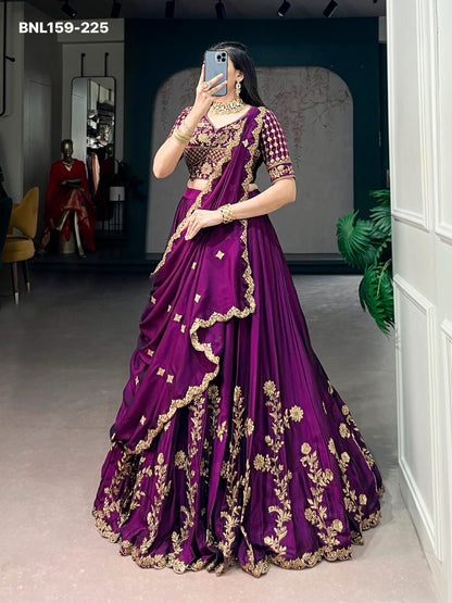 Lehenga Rangoli Silk Sequins and Thread Embroidery Work - MNL159