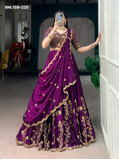 Lehenga Rangoli Silk Sequins and Thread Embroidery Work - MNL159